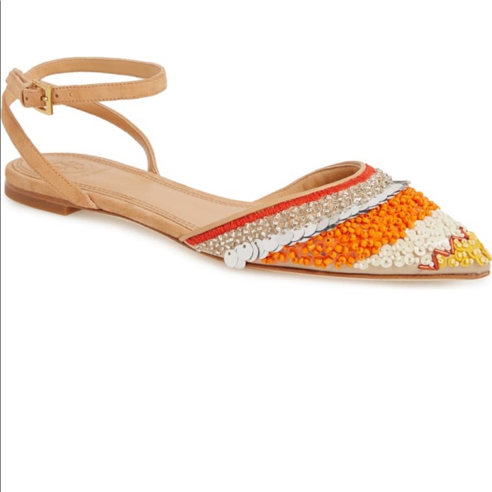 Tory Burch Embellished Ankle Strap Flat